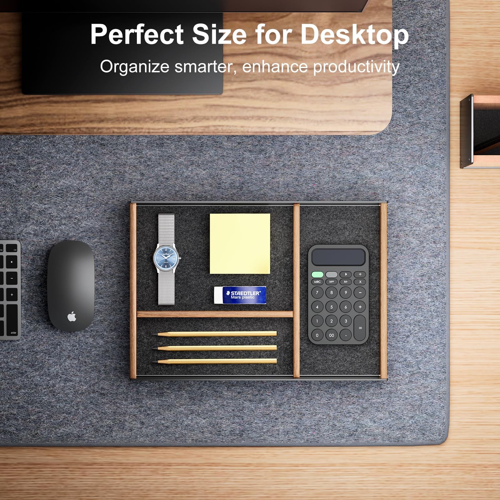 UPERGO Aluminum Walnut Desk Drawer Organizer Tray, Office Valet Tray