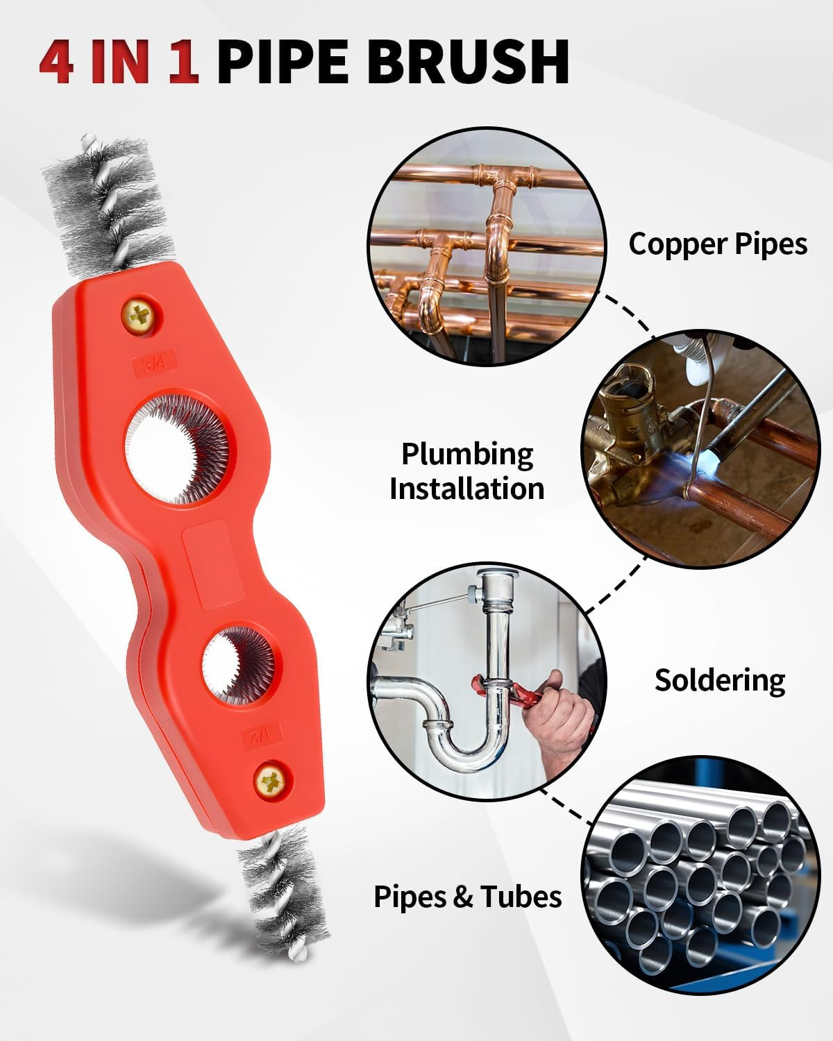 4-In-1 Copper Pipe Cleaner, Fits 1/2″, 5/8″, 3/4″ & 7/8″ Pipes, Stainless Steel