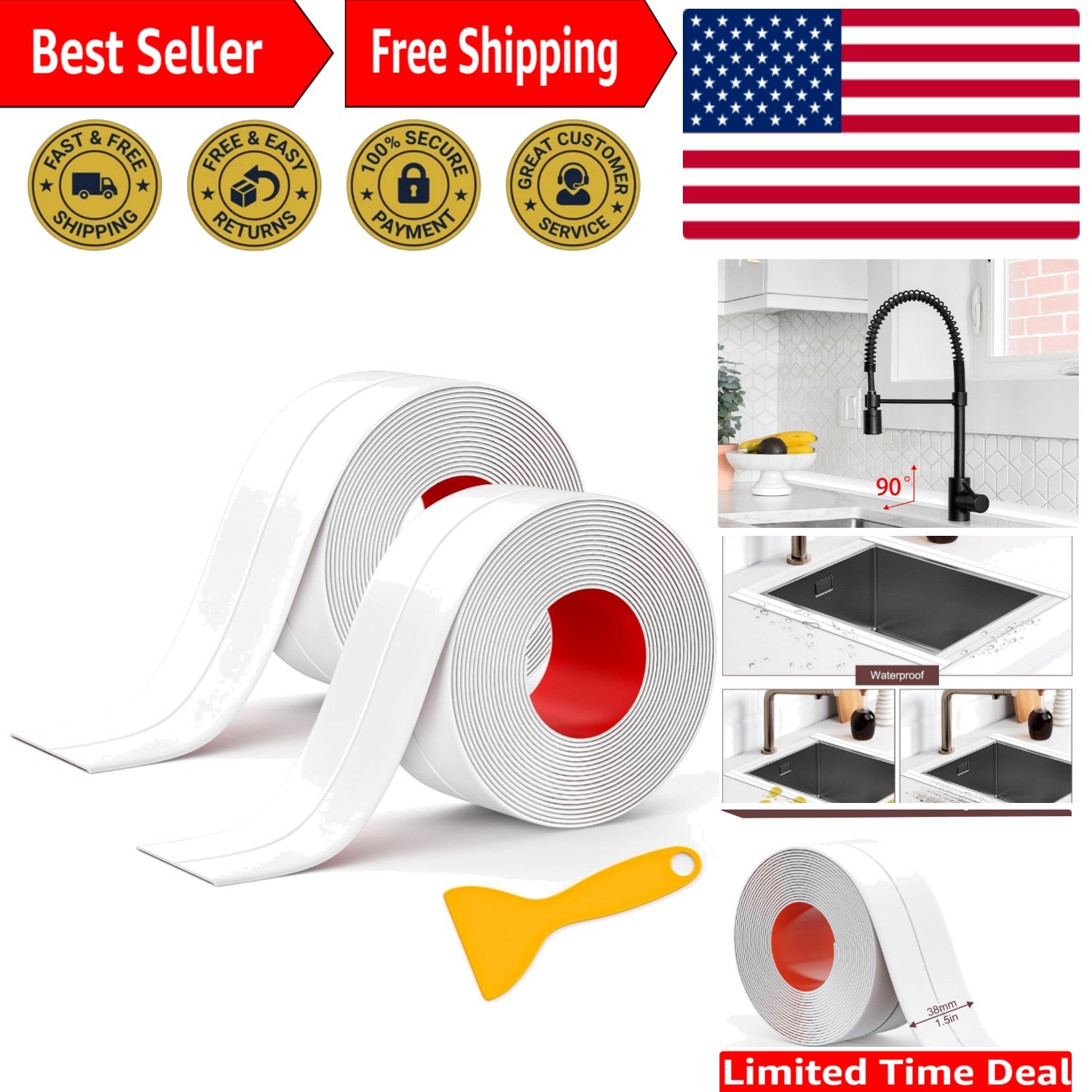 Elegant Waterproof Caulk Tape 2 Rolls – Self-Adhesive Sealing Strip 1.5″ x 10.5′