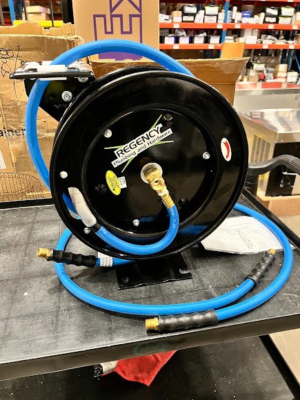 Regency Open Powder-Coated Steel Hose Reel with 15′ x 3/8″ Hose