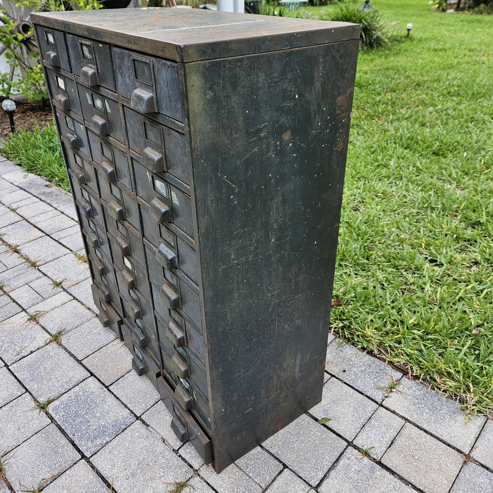 Vintage Hobart Industrial Steel Metal Parts Cabinet Machinist 27-Drawer Green