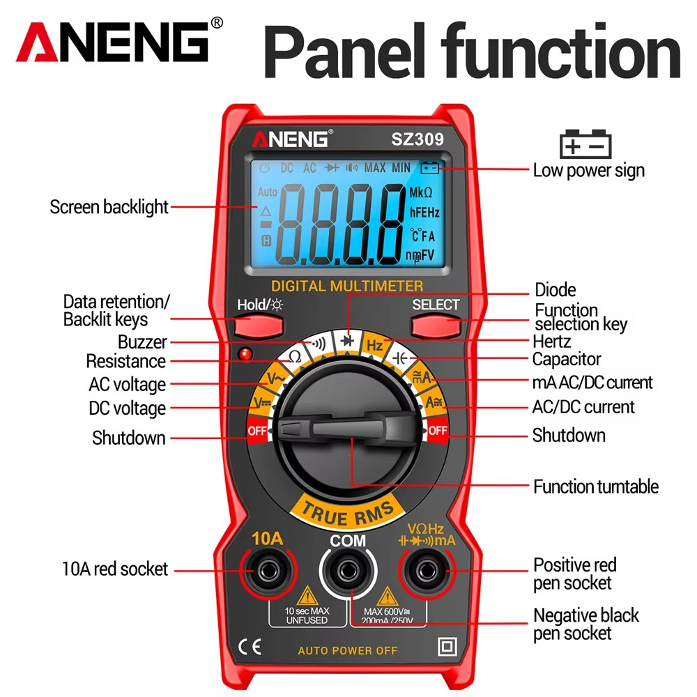 SZ309 Digital Multimeter 1999 Count Smart Professional High Precision AC/DC Volt