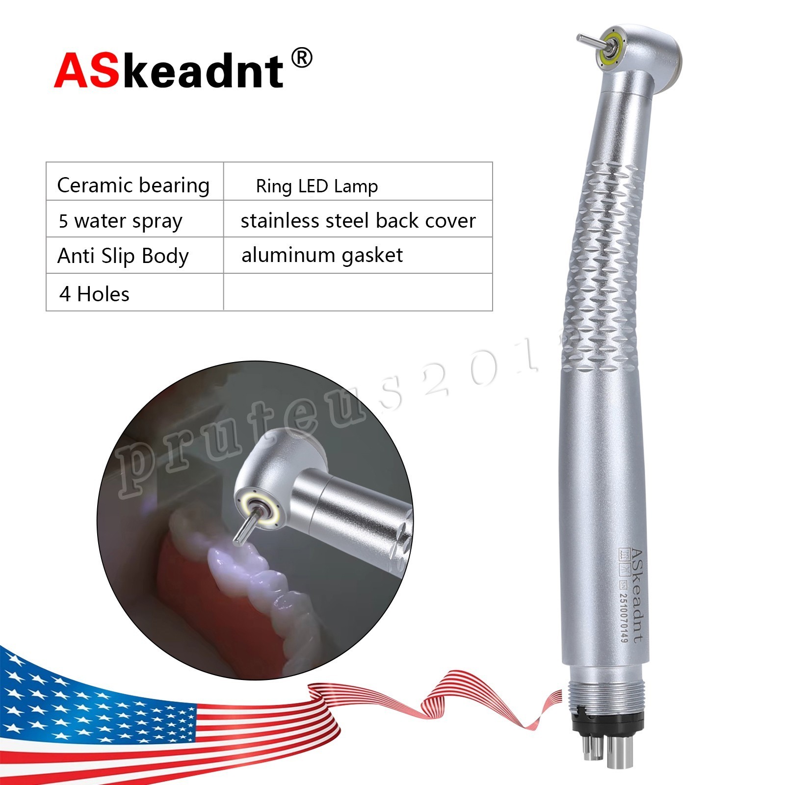 Dental Ring LED Integrate E-generator High &Low Speed Handpiece 4 Holes Turbine