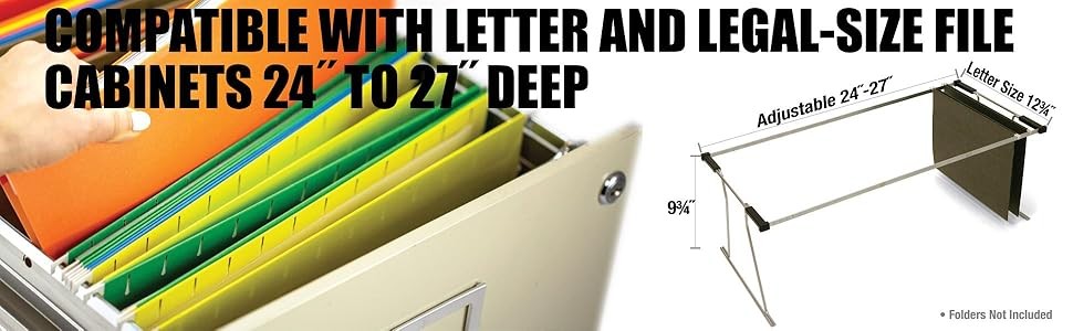 Universal Hanging File Frame, Letter and Legal Size, Rails 24 to 27, Steel, 1
