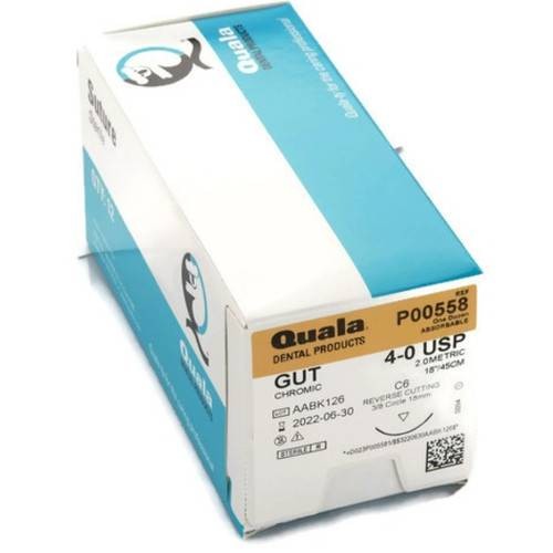 Quala P00558 Chromic Gut Absorbable Sutures C-6 4/0 18″ 12/Bx