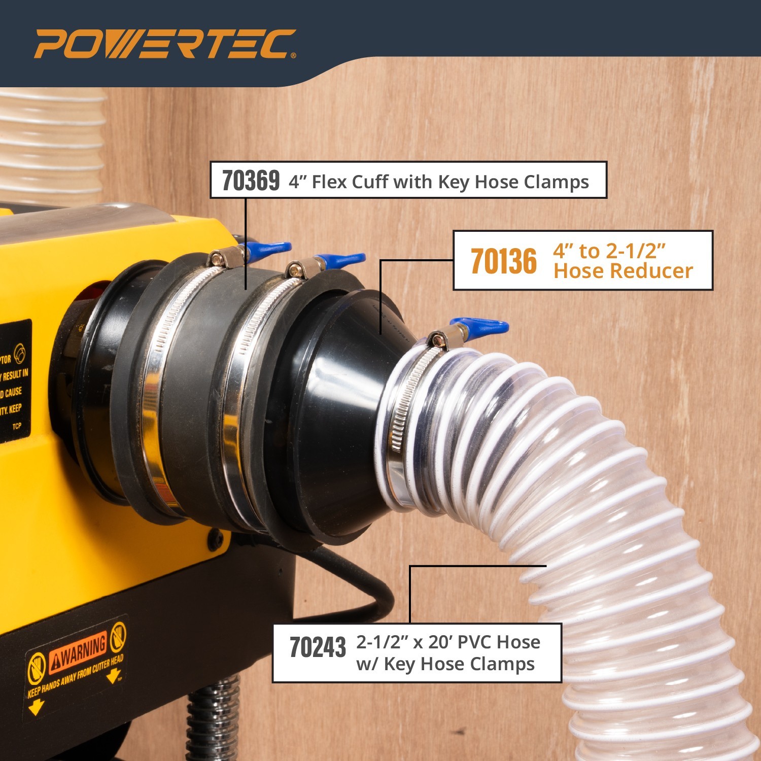 POWERTEC 70136-P2 4-Inch Hose to 2-1/2 Inch Hose Cone Reducer, 2PK