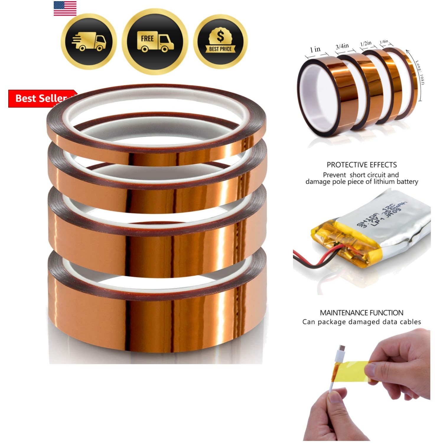 High Temperature Tape， 1 mil Kapton Tape, Polyimide Tape, Professional for Pr…