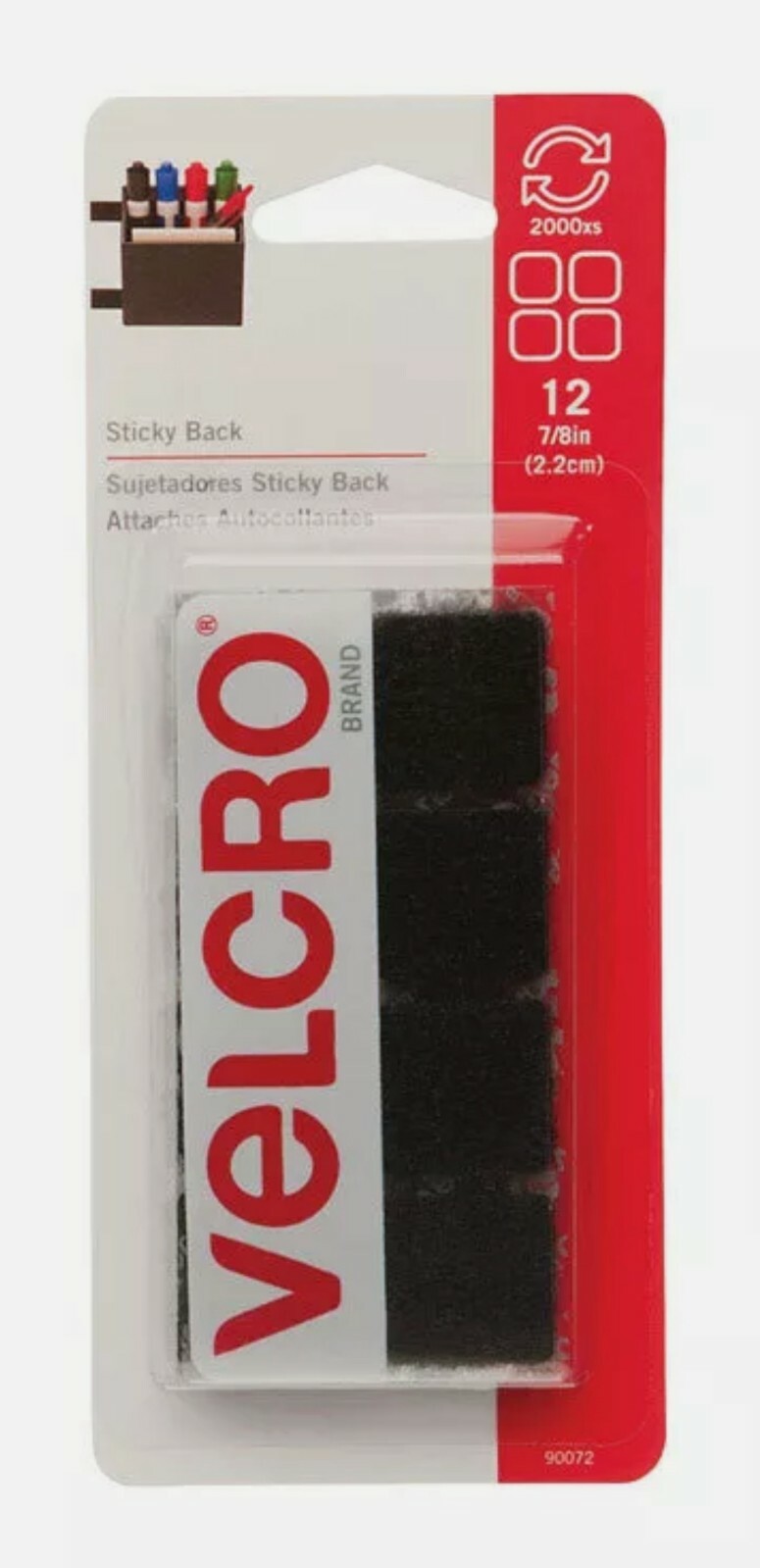 3ct. Velcro Hook & Loop Fastener 7/8″ x 7/8″ Black 12pk Square Sticky Back 90072