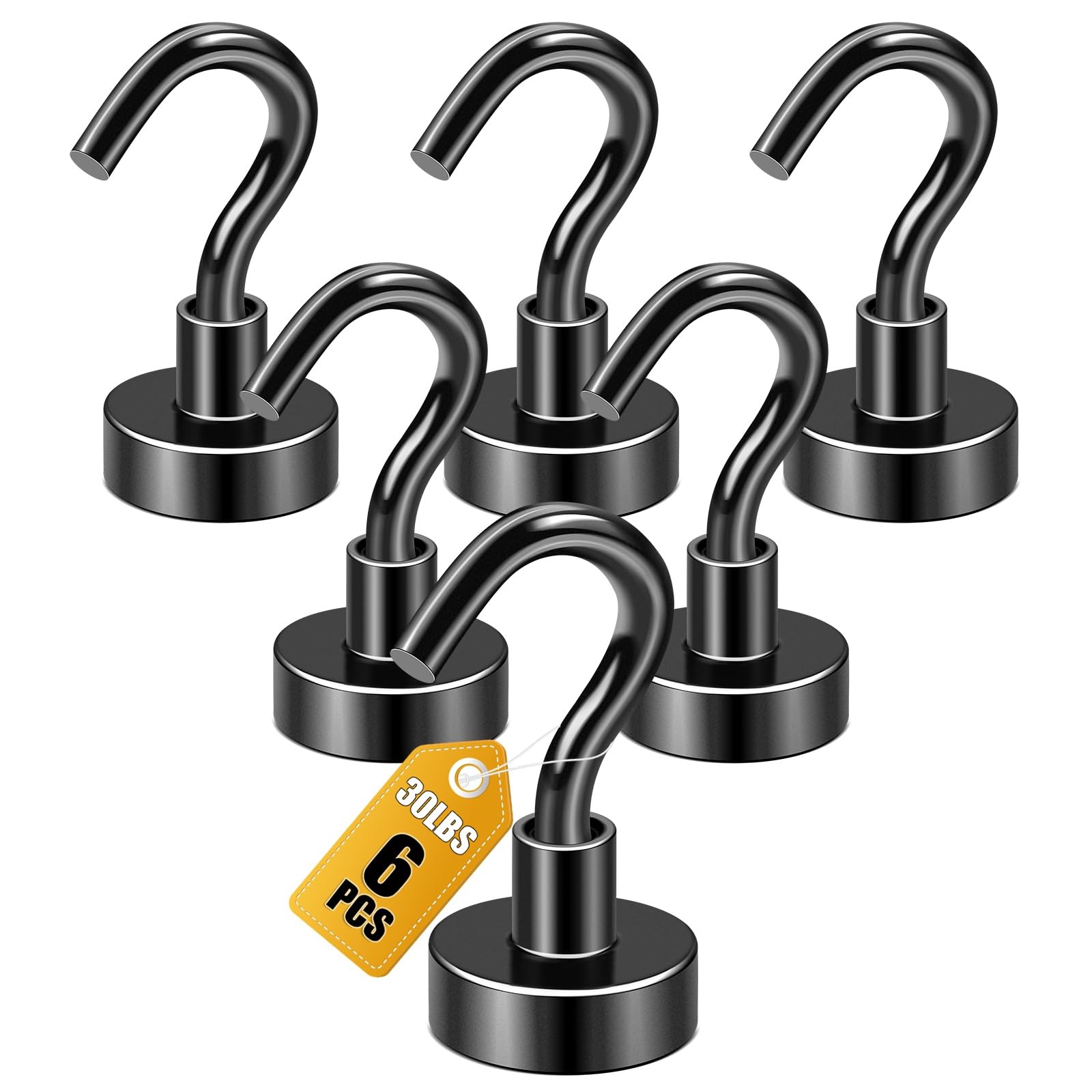 DIYMAG Magnetic Hooks 6pcs 30lbs+ Cruise Essentials 2026 Magnet 0.63in, Black