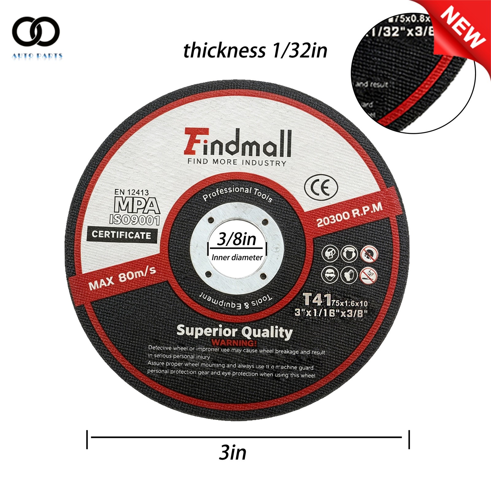 25Pcs 3″×1/32″×3/8″ Cut off Wheel – Metal & Stainless Steel Thin Cutting Discs