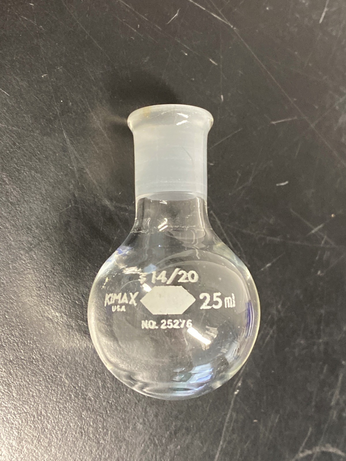 KIMAX DWK Glass 14/20 25mL Single Neck Round Bottom Flask 25276-25