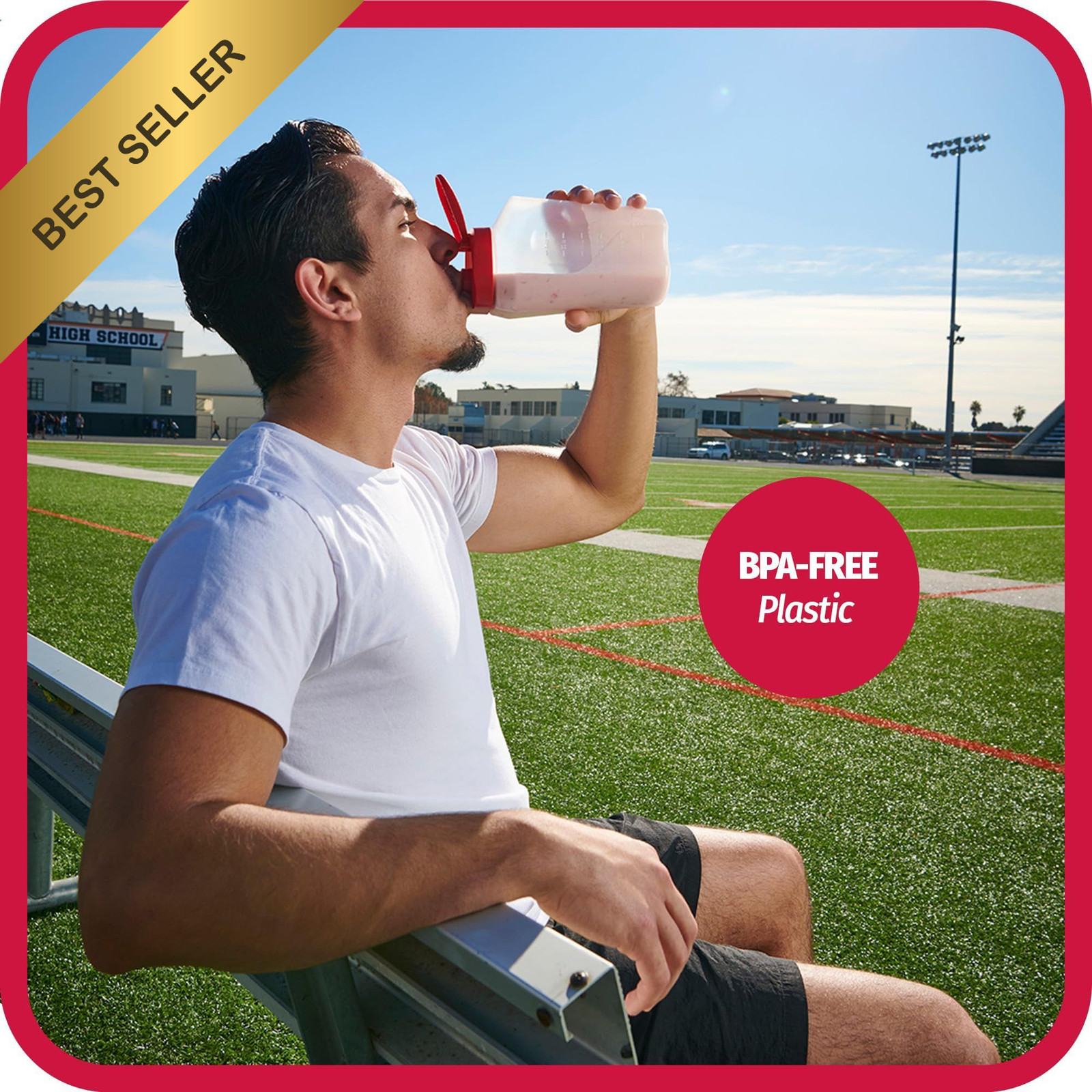 GoodCook 1 Quart Bottle with Snap Lock Easy-Pour 32 Ounces, Clear and Red