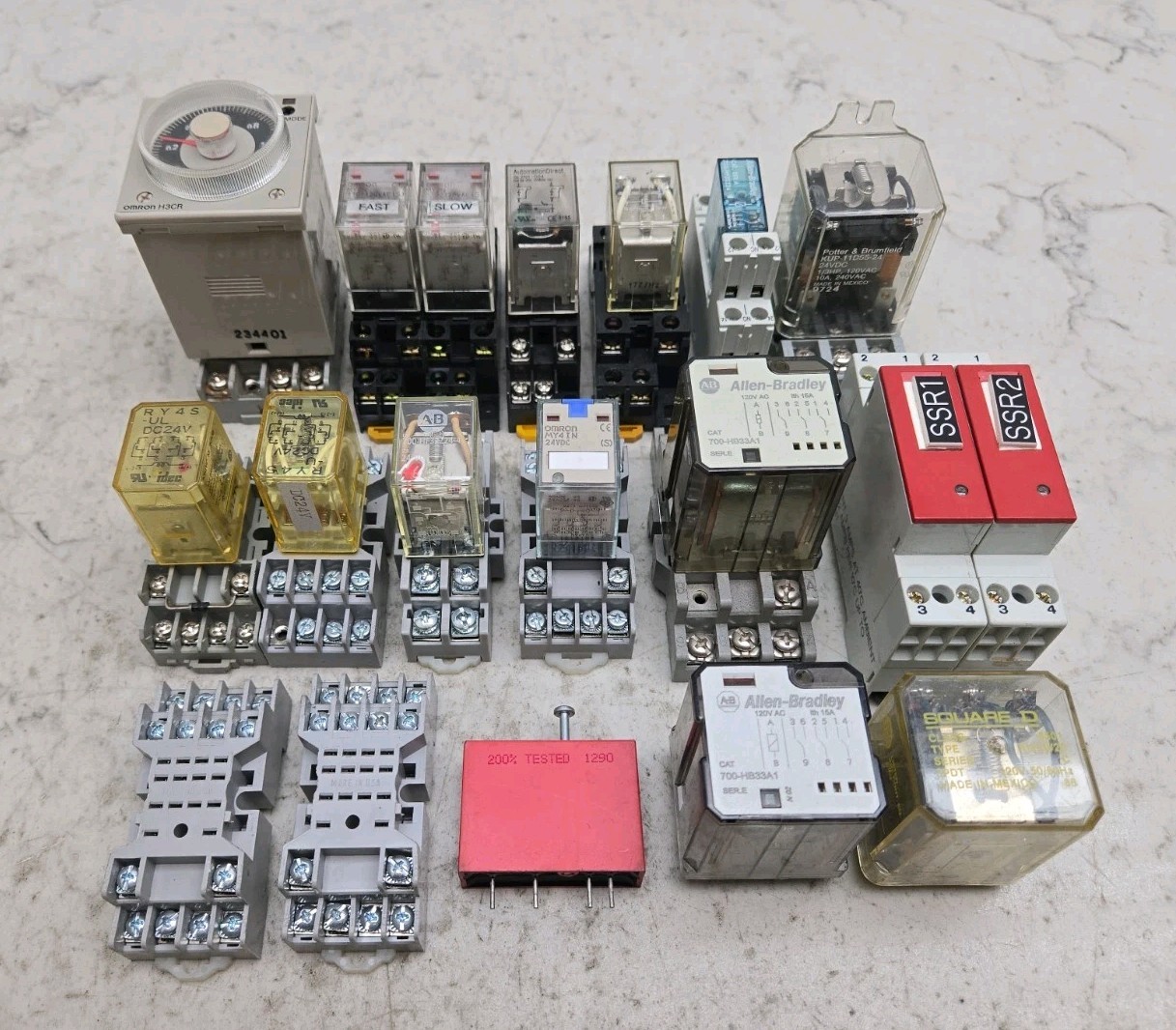 Mixed Lot of Power Relays and Relay Sockets Misc Industrial Electronics See Pics