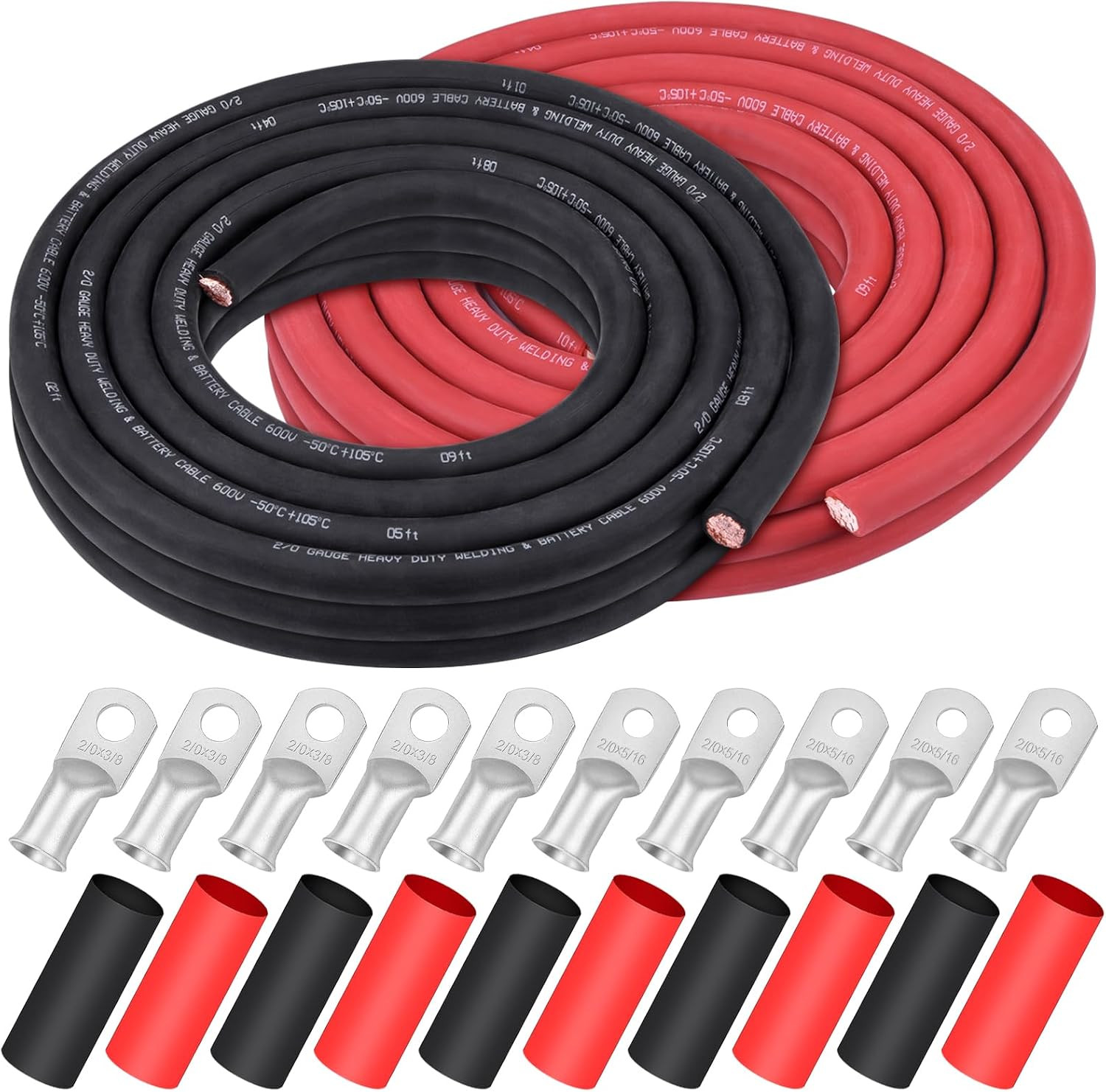 2/0 Gauge 2/0 AWG Wire 10 Feet Black + 10 Feet Red Welding Battery Pure Copper F