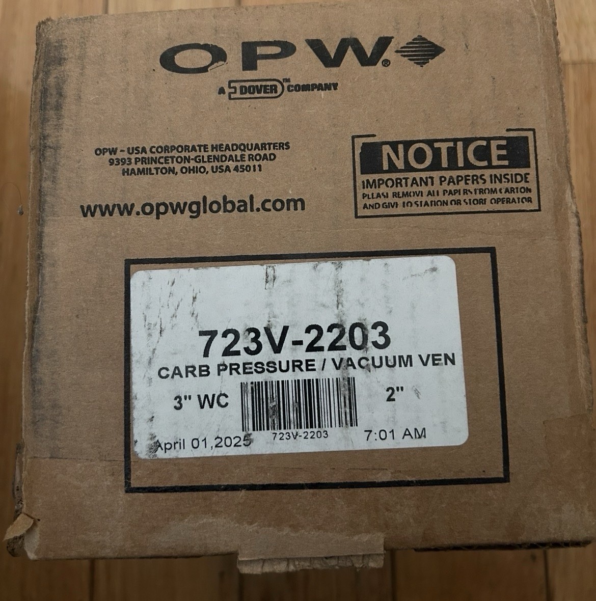 OPW Carb Pressure / Vacuum Vent 3″ WC 723V-2203
