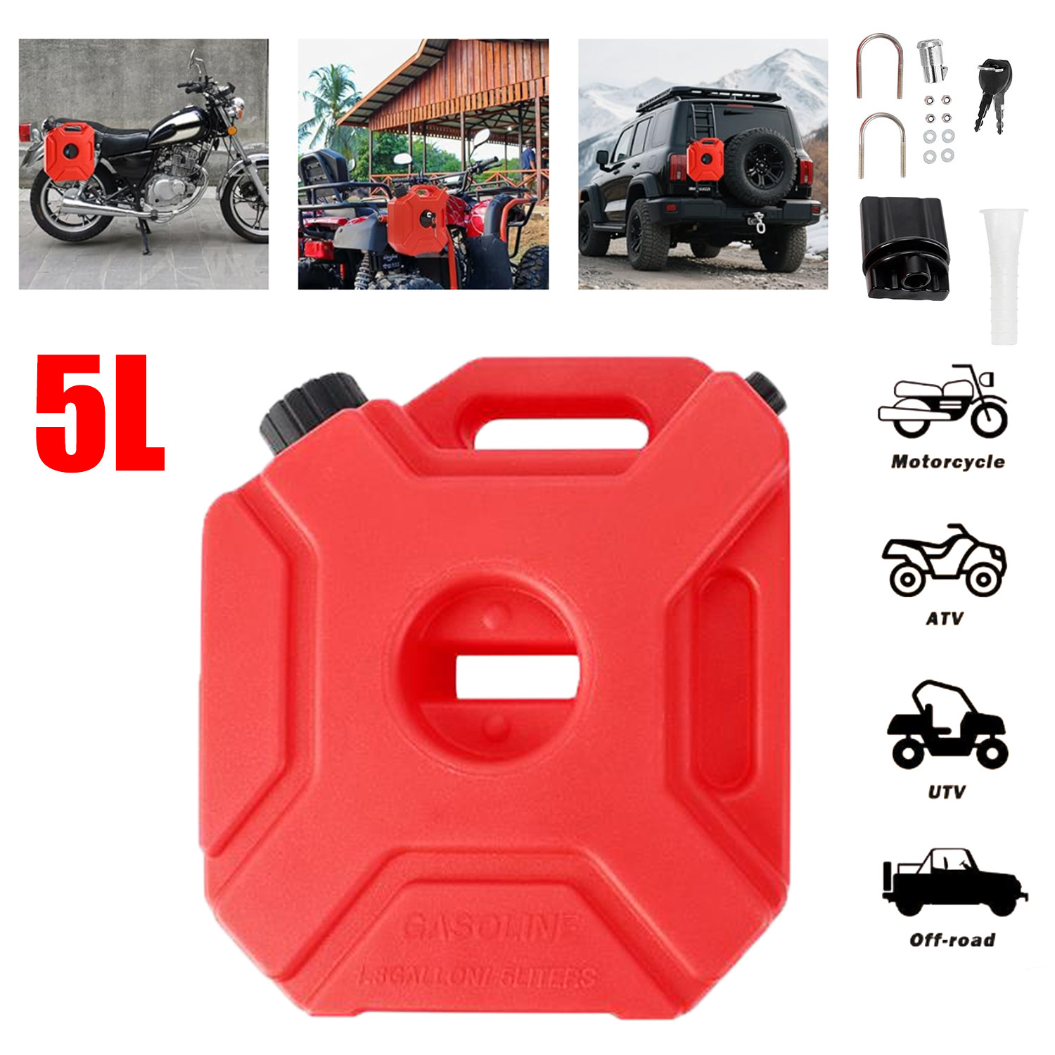 ✨5L Gas Fuel Tank Gas Can Oil Storage Can For ATV UTV Gokart Motorcycle Car SUV