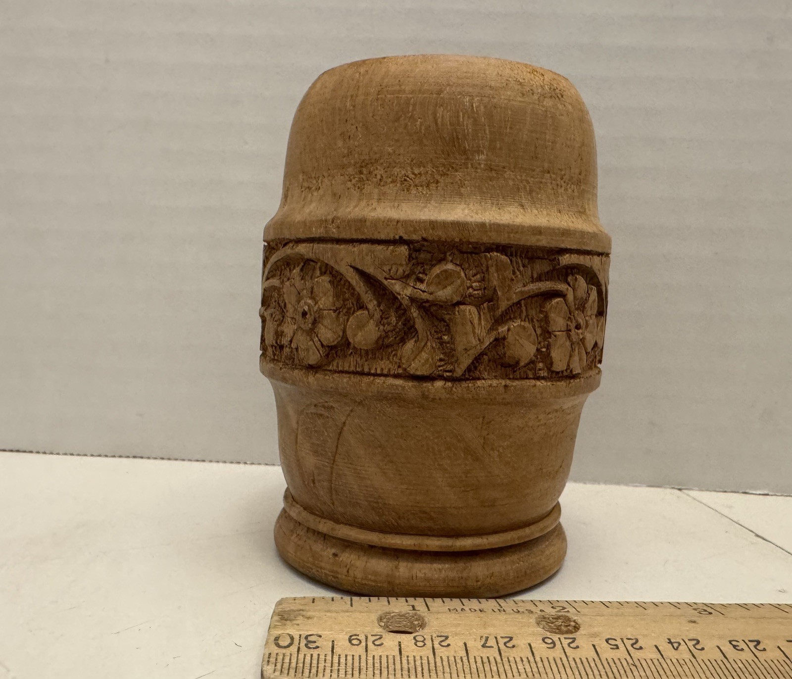 Hand-Carved Pen Holder – Floral Wooden Desk Organizer Cup Made in India