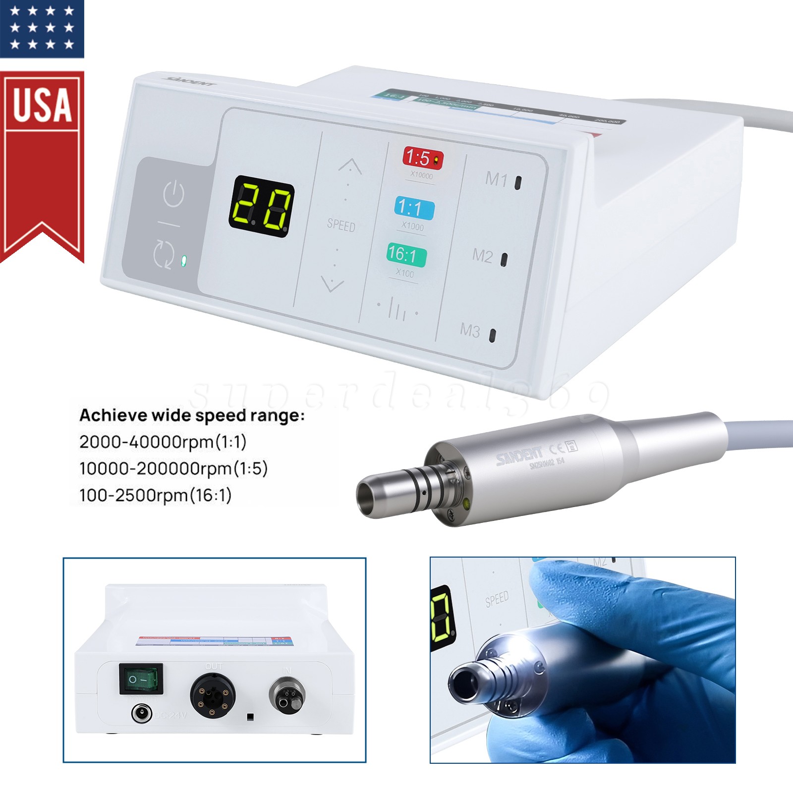 Dental Electric Handpiece Motor System LED Brushless Built-in 1:1 1:5 16:1 Modes