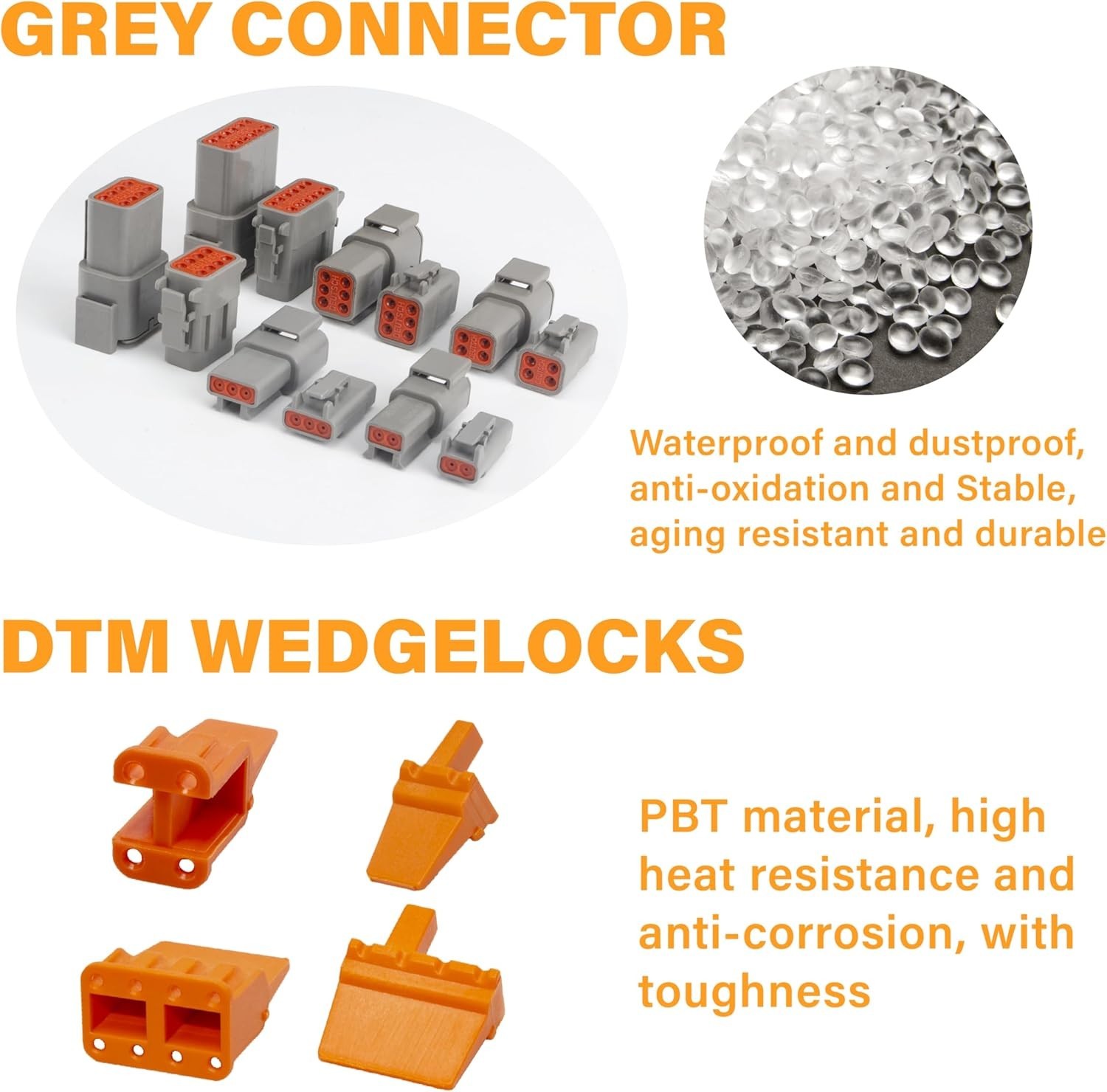 Deutsch DTM Grey 2 Pin Connectors 6 Sets, Waterproof Electrical Wire Connecto…