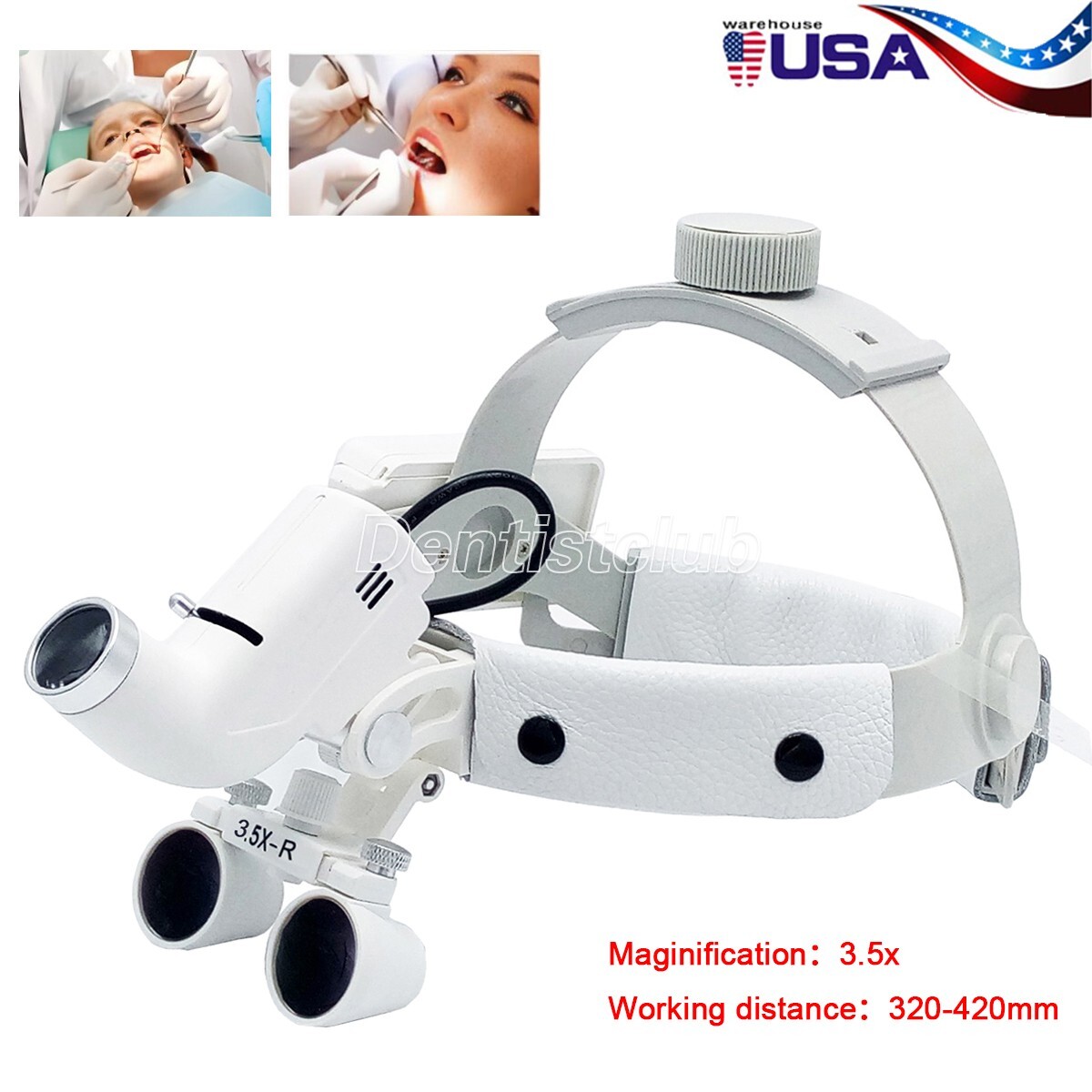 Dental Medical Surgical Headband Binocular Loupes 3.5X-R with Head Light Lamp