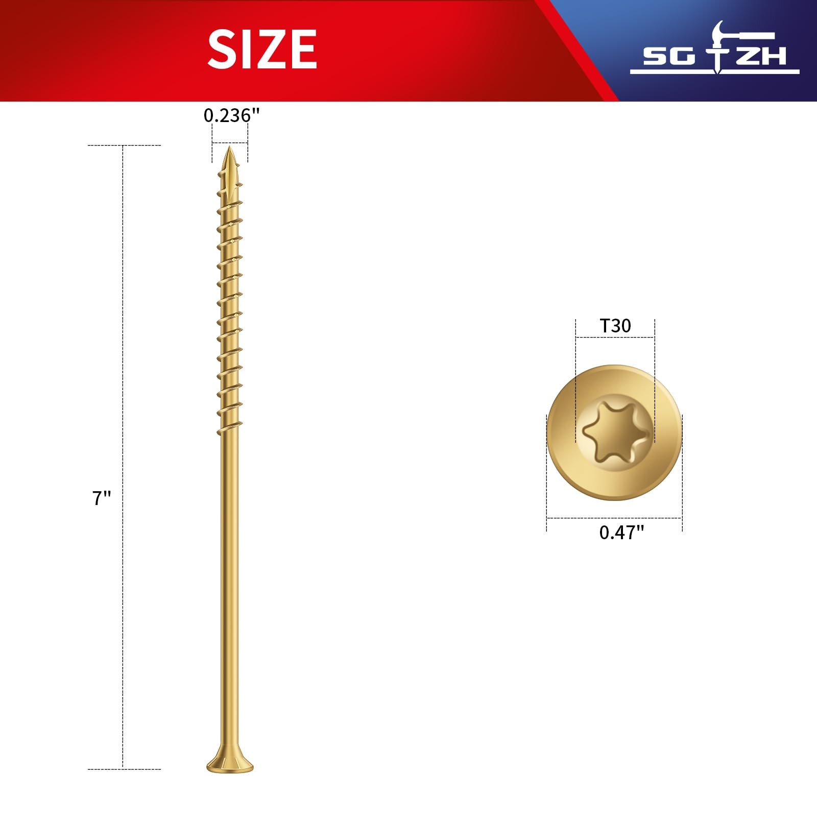 #14 x 7 Inch Deck Screws (19Pcs) 1lb. Exterior Wood Screws. Carbon Steel, Tan, F