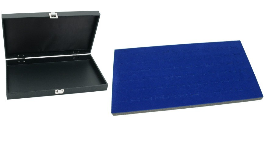 Black Jewelry Display Case (Single metal clasp) w/ Blue Foam 72-slot Display Pad