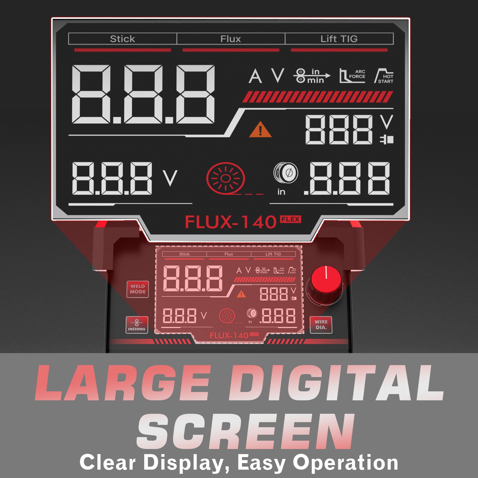 140A 110V Flux Core Gasless MIG/Lift TIG/Stick 3-in-1 Digital Display Welder