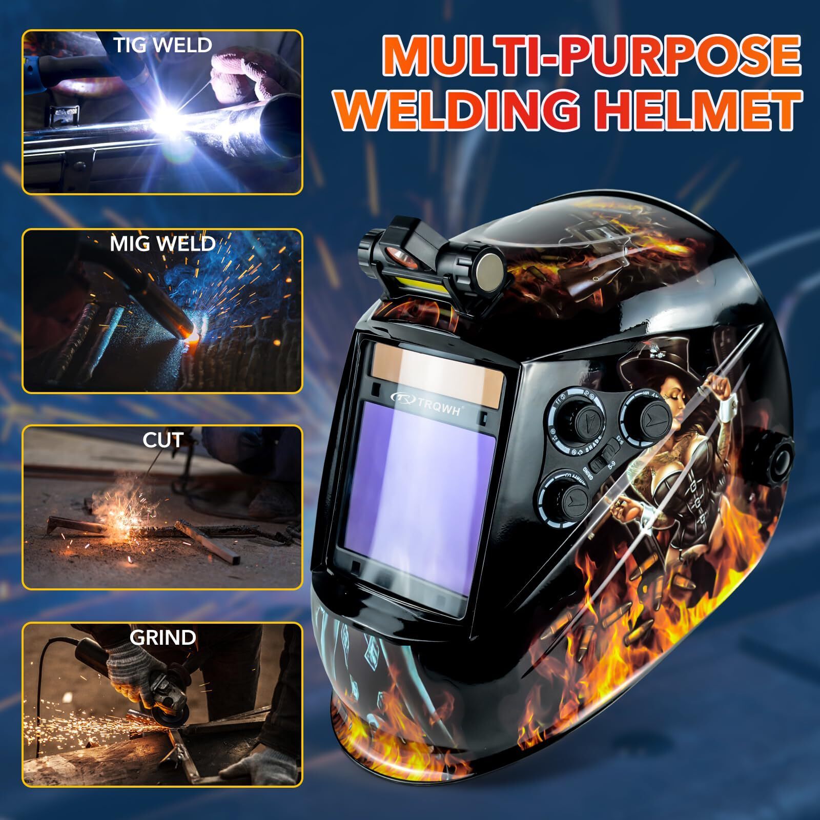 True Color Auto Darkening Welding Helmet w/ LED Light, Large View, 4 Arc Sensors