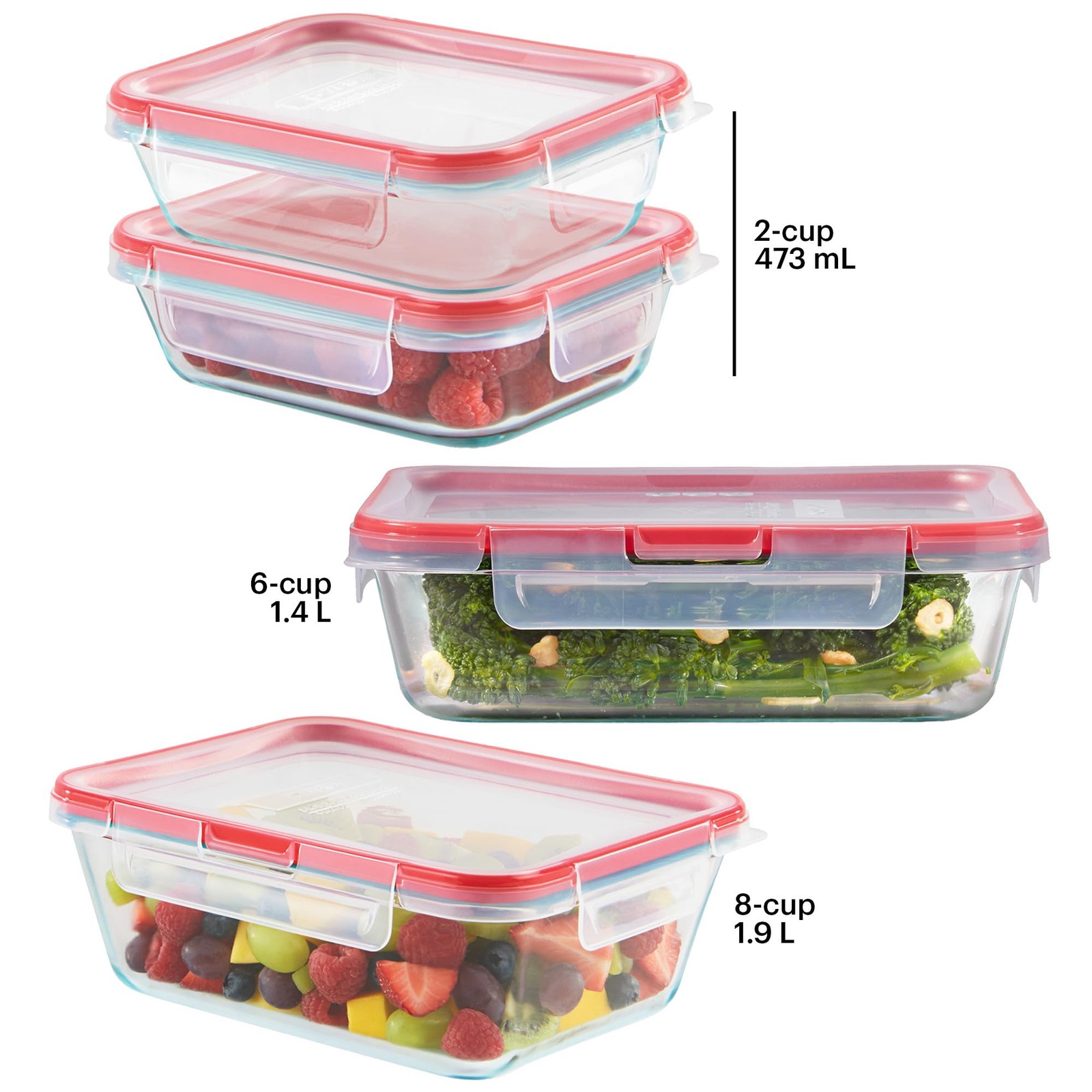 Pyrex Freshlock 4-Pack Mixed Sized Glass Food Storage Containers Set Plastic