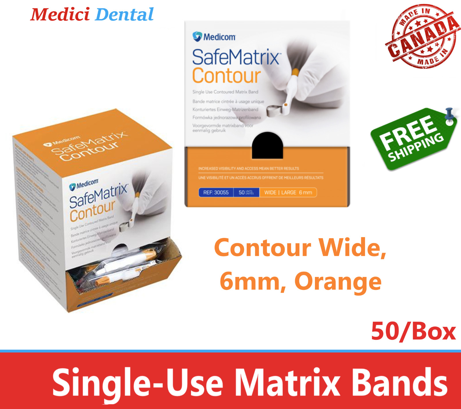 Dental Pro-Matrix Band Curve – Wide, 6.0 mm, 50/Bx, Orange, Matrix Bands Medicom