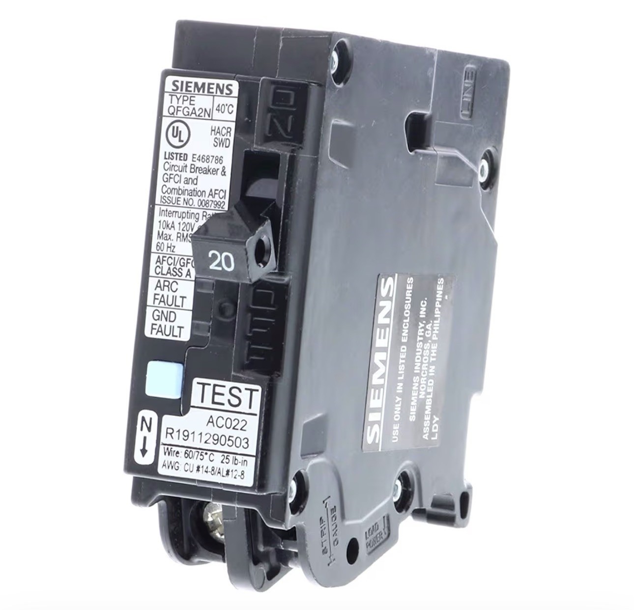 Siemens Q120DFN 20A 120V 1-Pole Dual Function AFCI/GFCI Breaker
