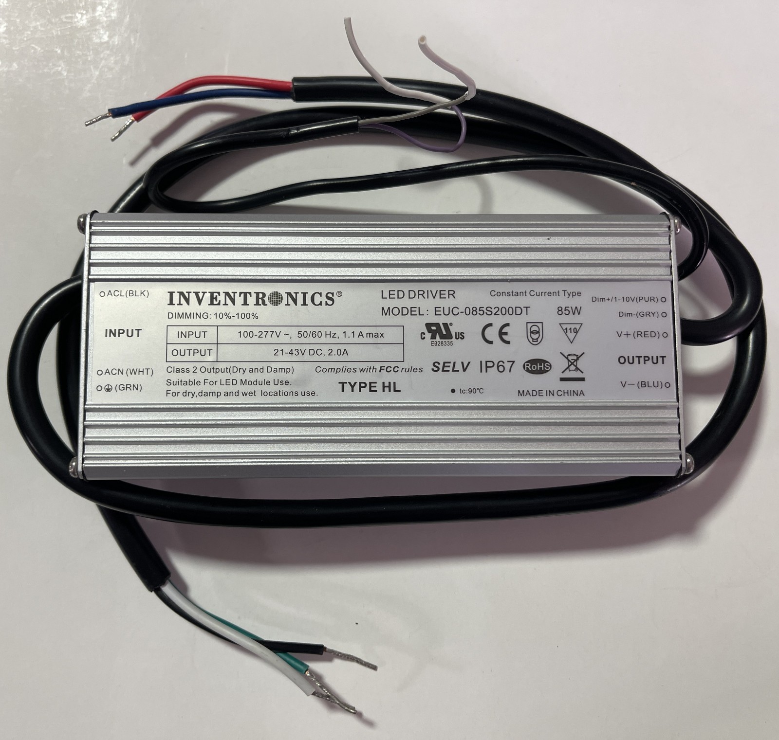 NEW Inventronics LED Driver EUC-085S200DT 85W 100-277Vac 2000mA 21-43Vdc Outdoor