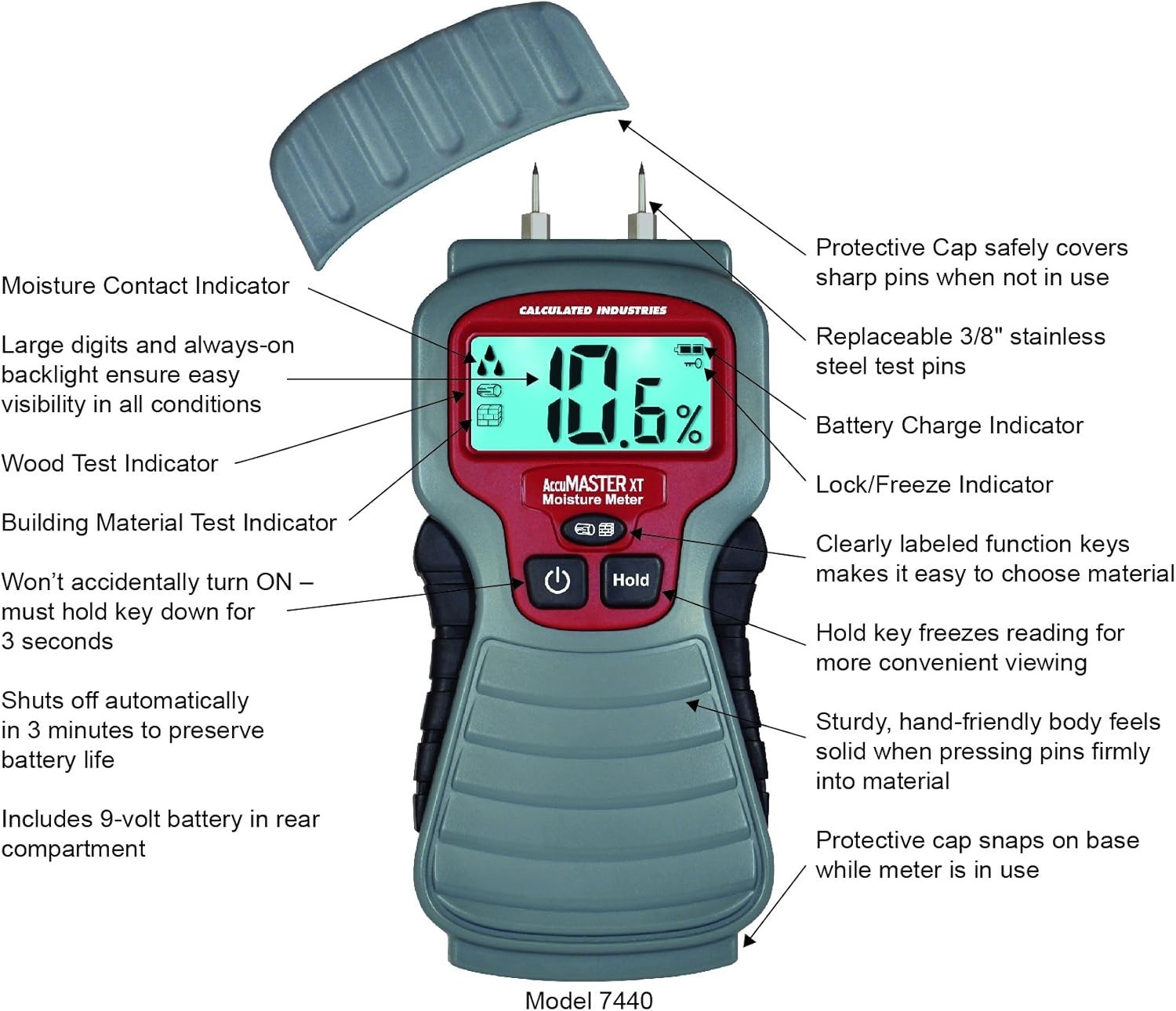 AccuMASTER XT Digital Moisture Meter | Handheld |Pin Type | Backlit LCD Displ…