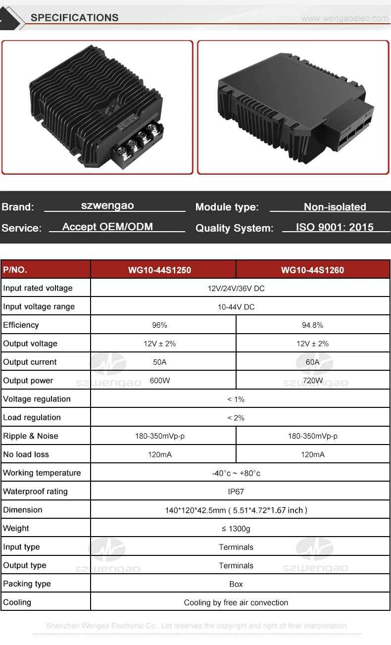 DC 10V 12V 14.6V 19V 24V 28V 36V to 12V 50A 60A Step down/up DC Converter 10-44V