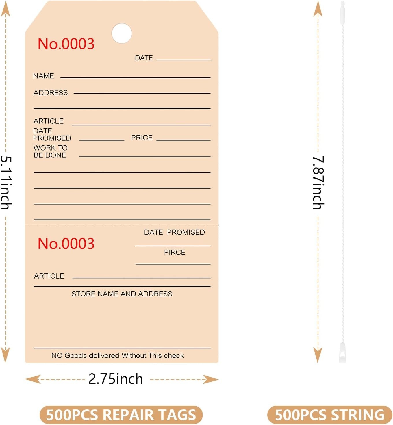 500Pcs Numbered Repair Tags with String,2.7X 5.1 Service Tag,Maintenance Label T