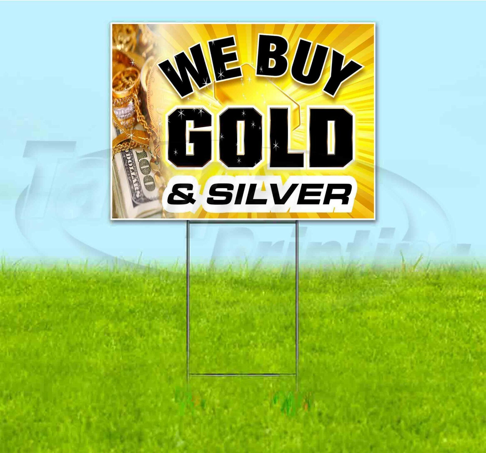 WE BUY GOLD AND SILVER 18×24 Yard Sign WITH STAKE Corrugated Bandit USA JEWELRY