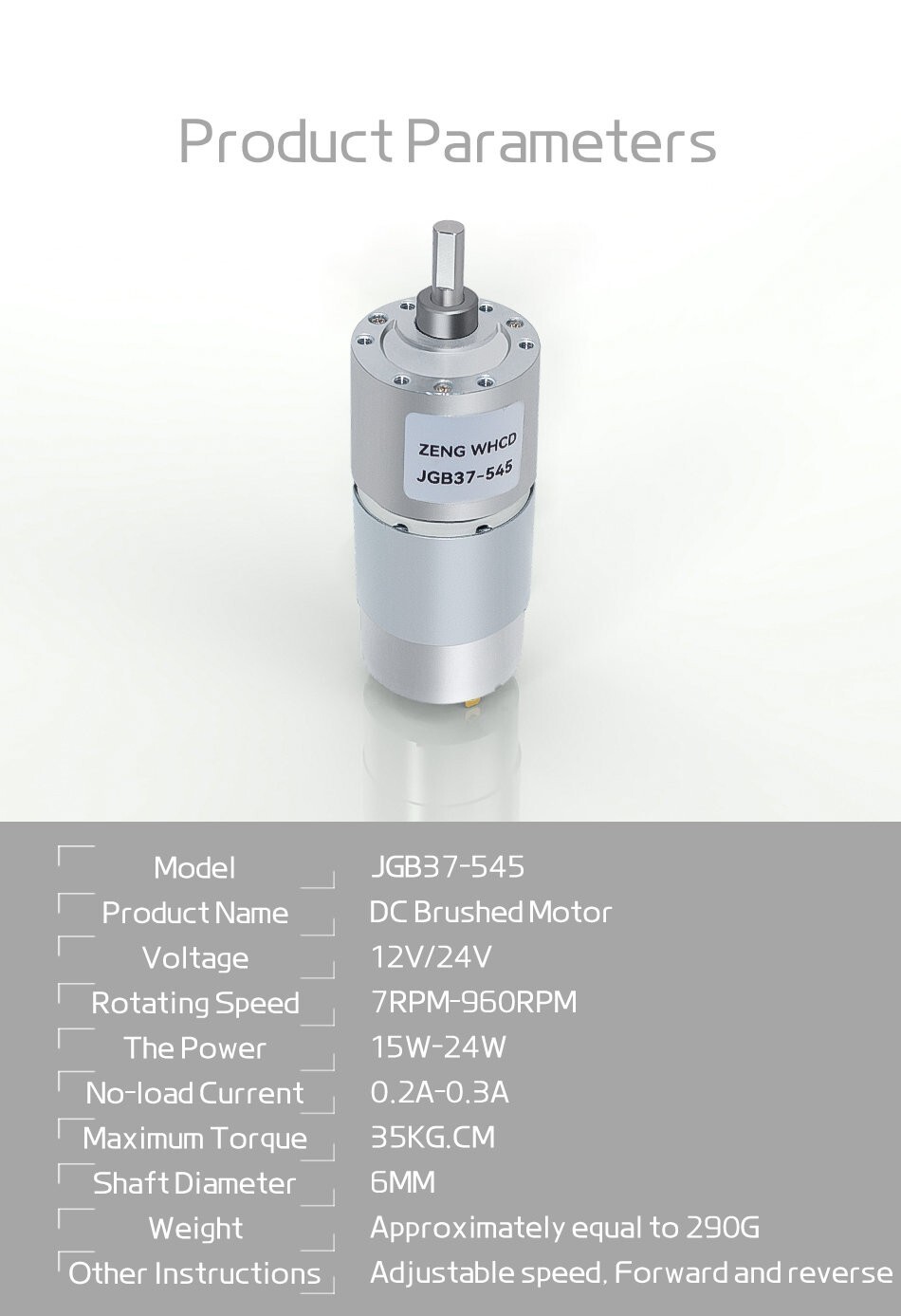 JGB37-545 DC 12V 24V Reduction Motor 7~952RPM High Torque Reversible Metal Gear