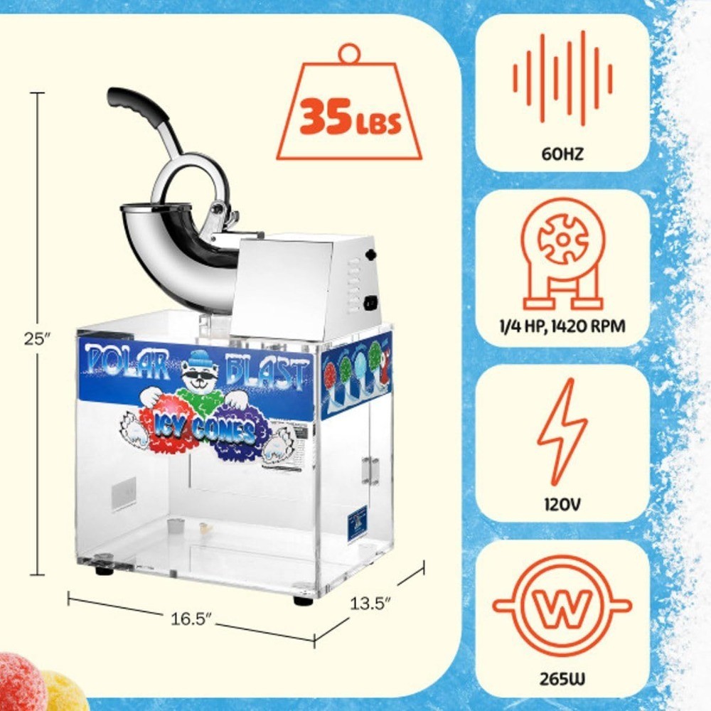 Commercial Snow Cone Machine Acrylic Ice Crusher Shaver 500 lbs Per Hour for