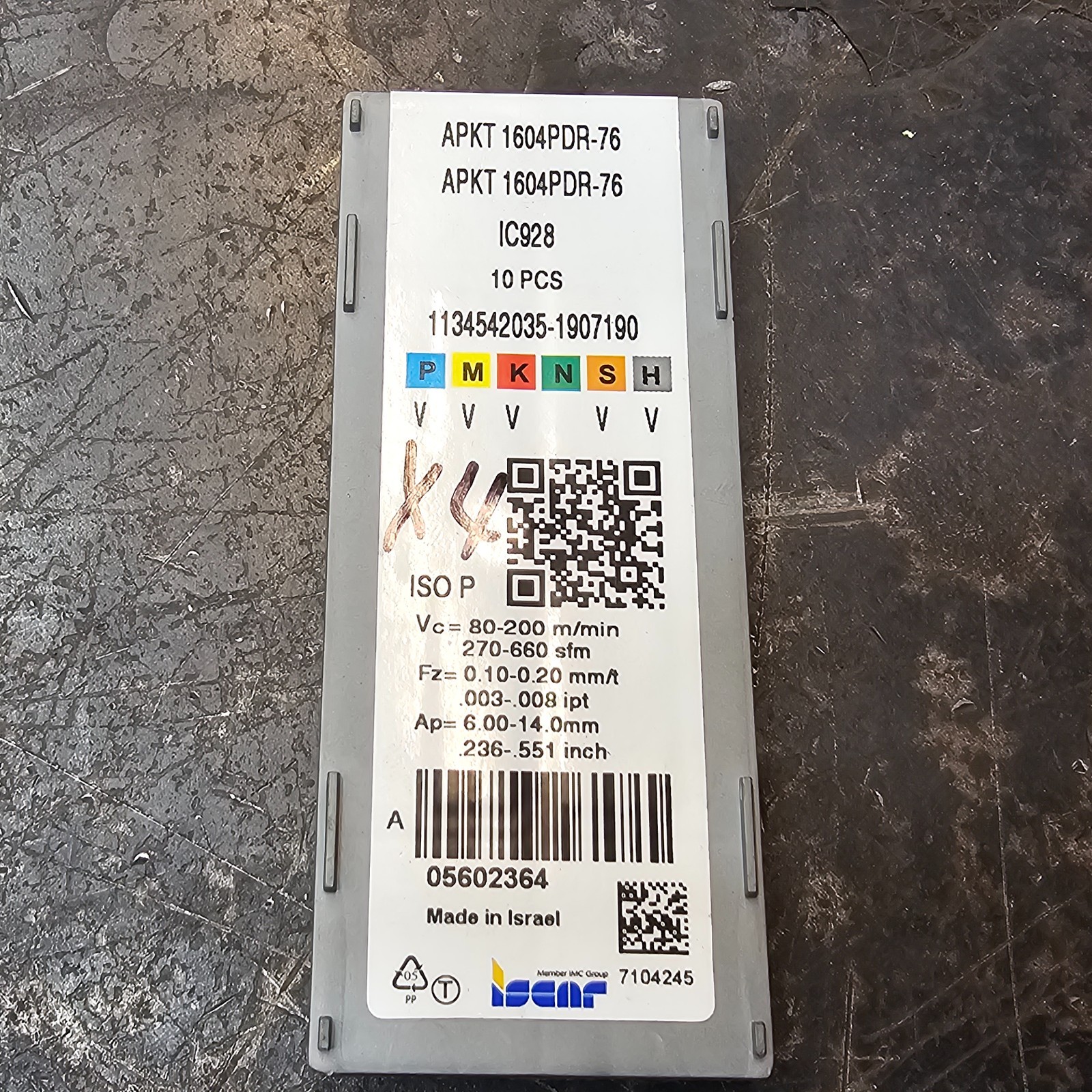 Qty 4 Iscar APKT 1604PDR-76 APKT1604PDR-76 05602364 IC928 Grade Carbide Inserts