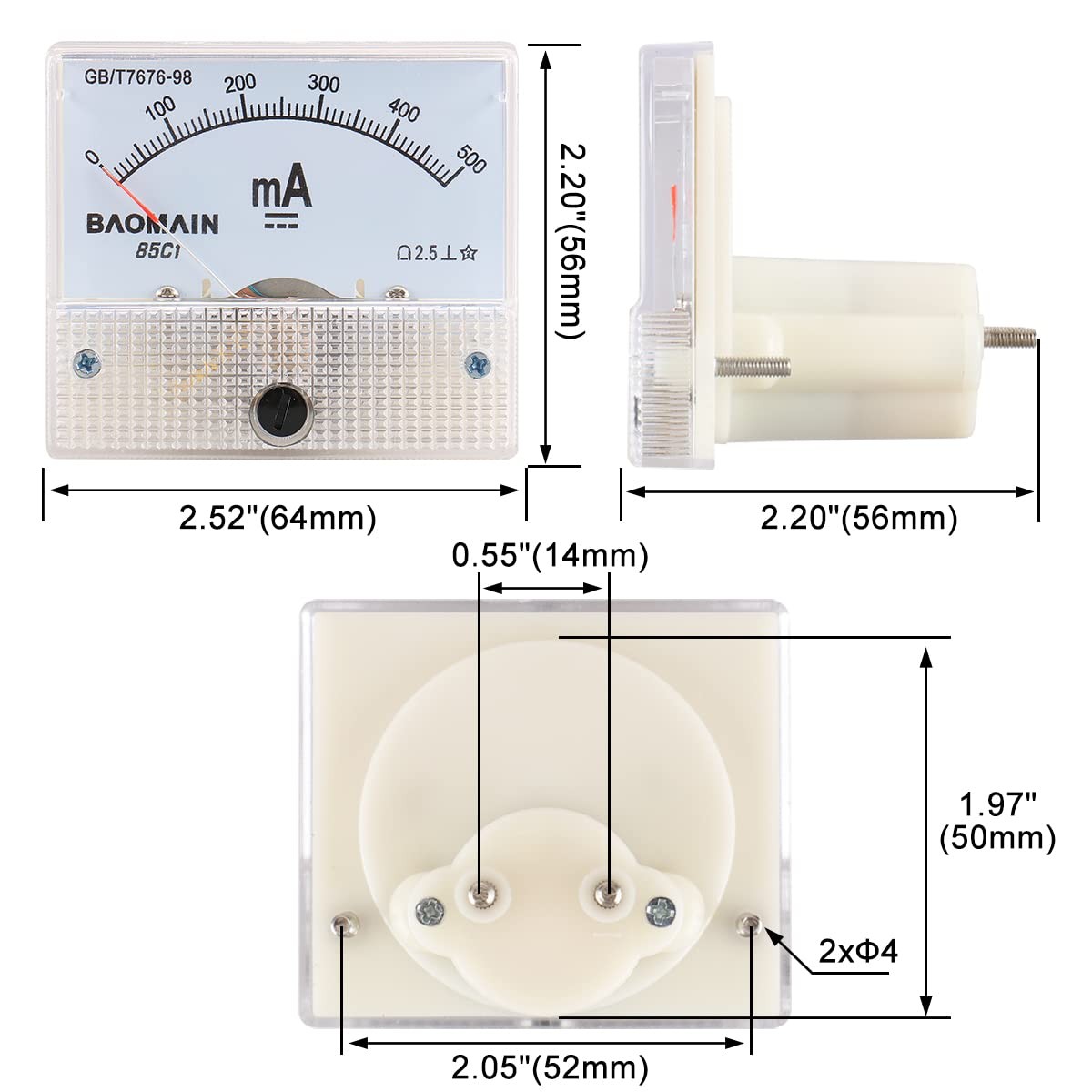 Analog Ammeter 85C1 DC 0-500mA Micro Amp Gauge Current Measurement Panel Meter