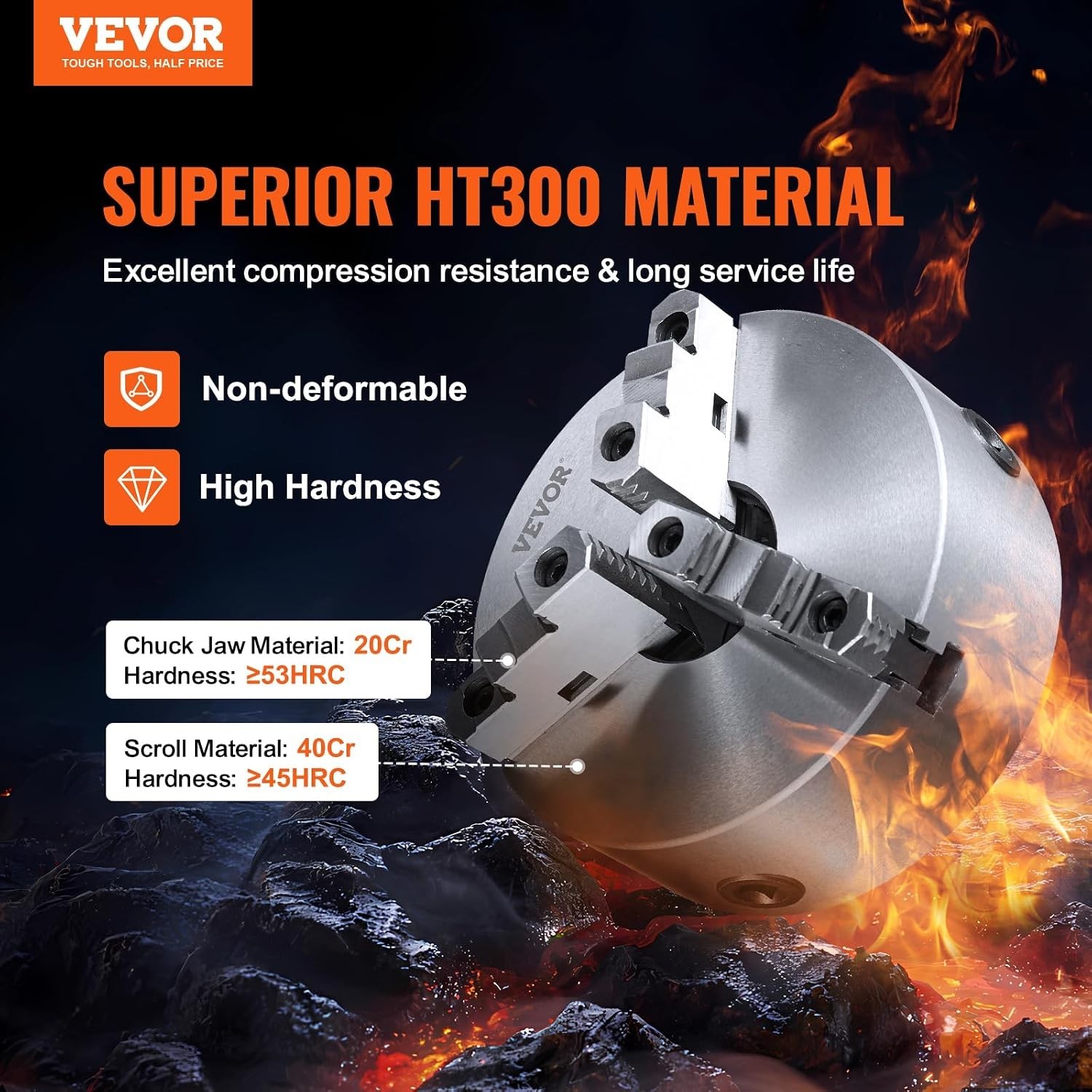8» 3-Jaw Self-Centering Lathe Chuck for Precision Machining – HT300 Material