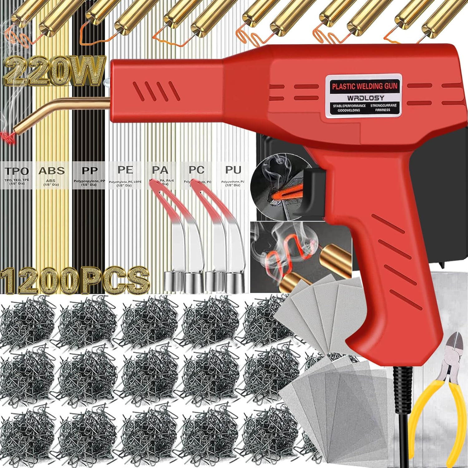 220W Plastic Welder, Multipurpose Fit, Plastic Welding Kit, Quick Plastic Repair