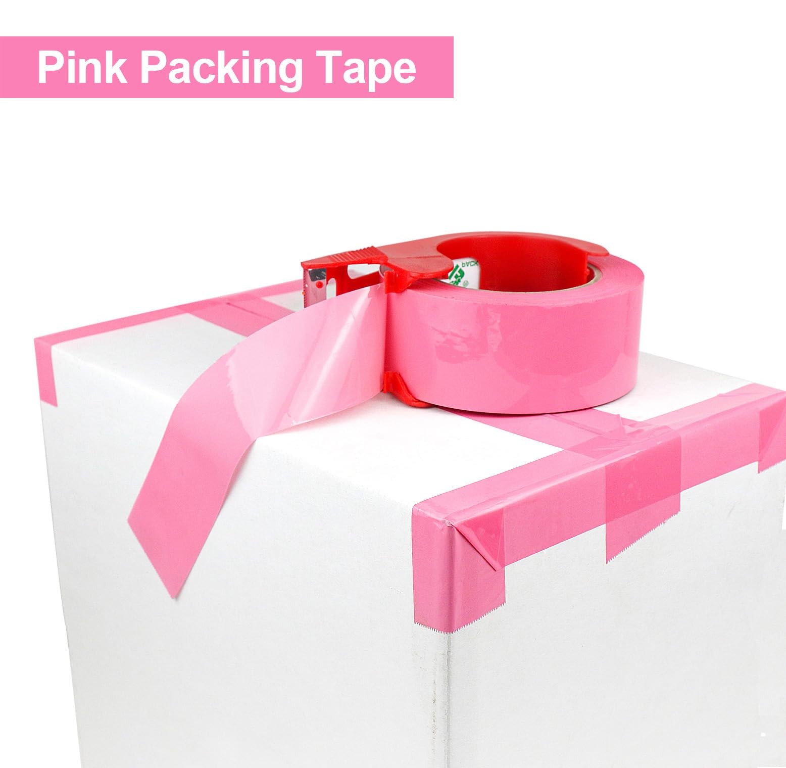 Pink Packing Tape with Dispenser, 2.4 Mil 1.88 Inch x 110 Yards, 2 Refills Ro…