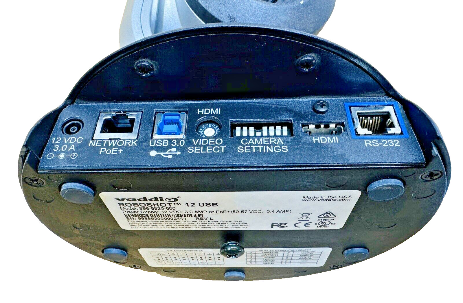 Vaddio 998-9920-000 RoboSHOT 12 USB with mount, no remote, from working unit