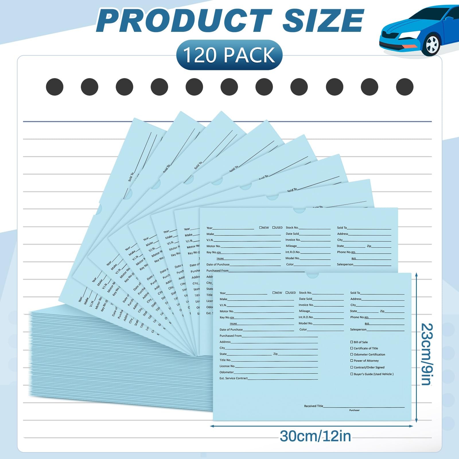 120 Pcs 9×12 Vehicle Dealer Jackets for Car Sales – 32lb Colored Paper