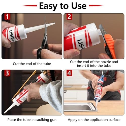 100% Waterproof Silicone Caulk for Kitchen & Bathroom, 10 oz Cartridge, 24 Pack,