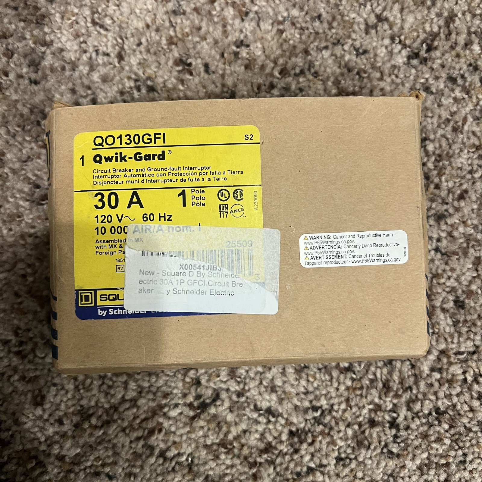 SQUARE D QO130GFI CIRCUIT BREAKER & GROUND FAULT INTERRUPTER 120V 60 HZ