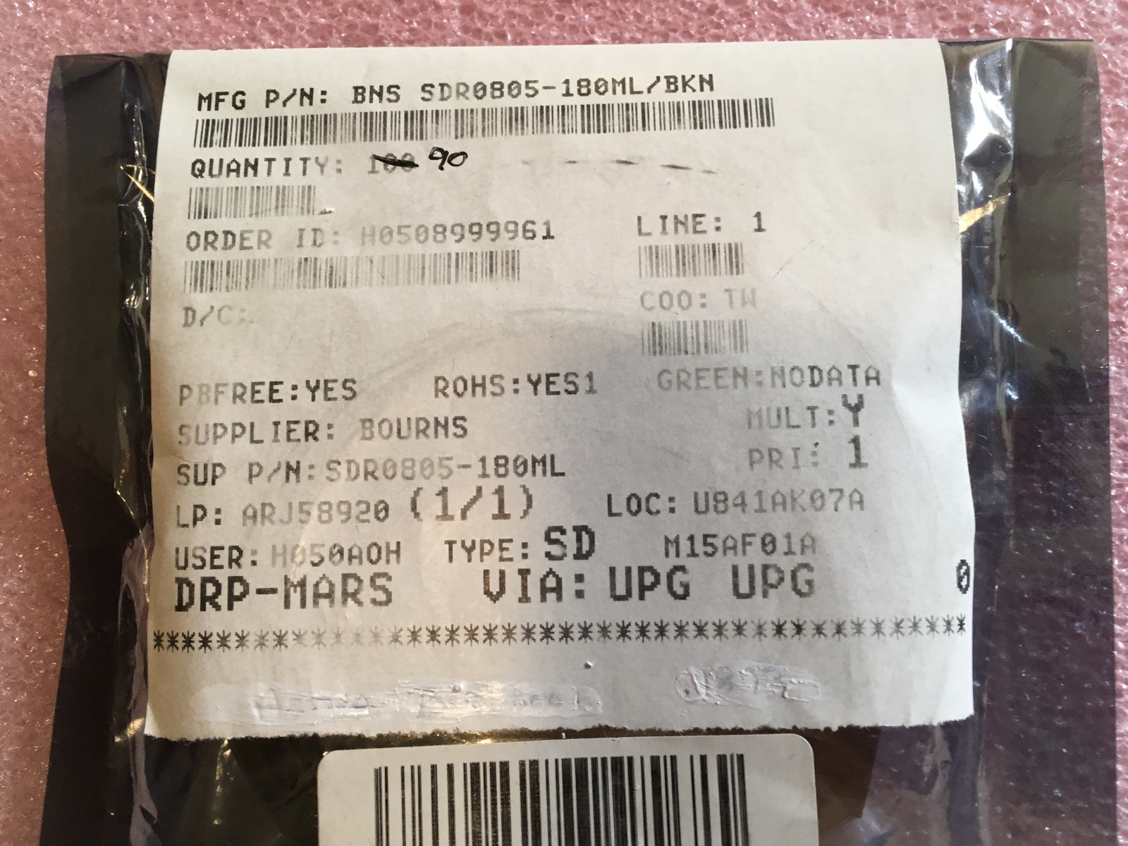 SDR0805-180ML INDUCTOR FXD 20% 1.6A UN-SHLD 1Khz 20Q 100mOhm (LOT OF 10)