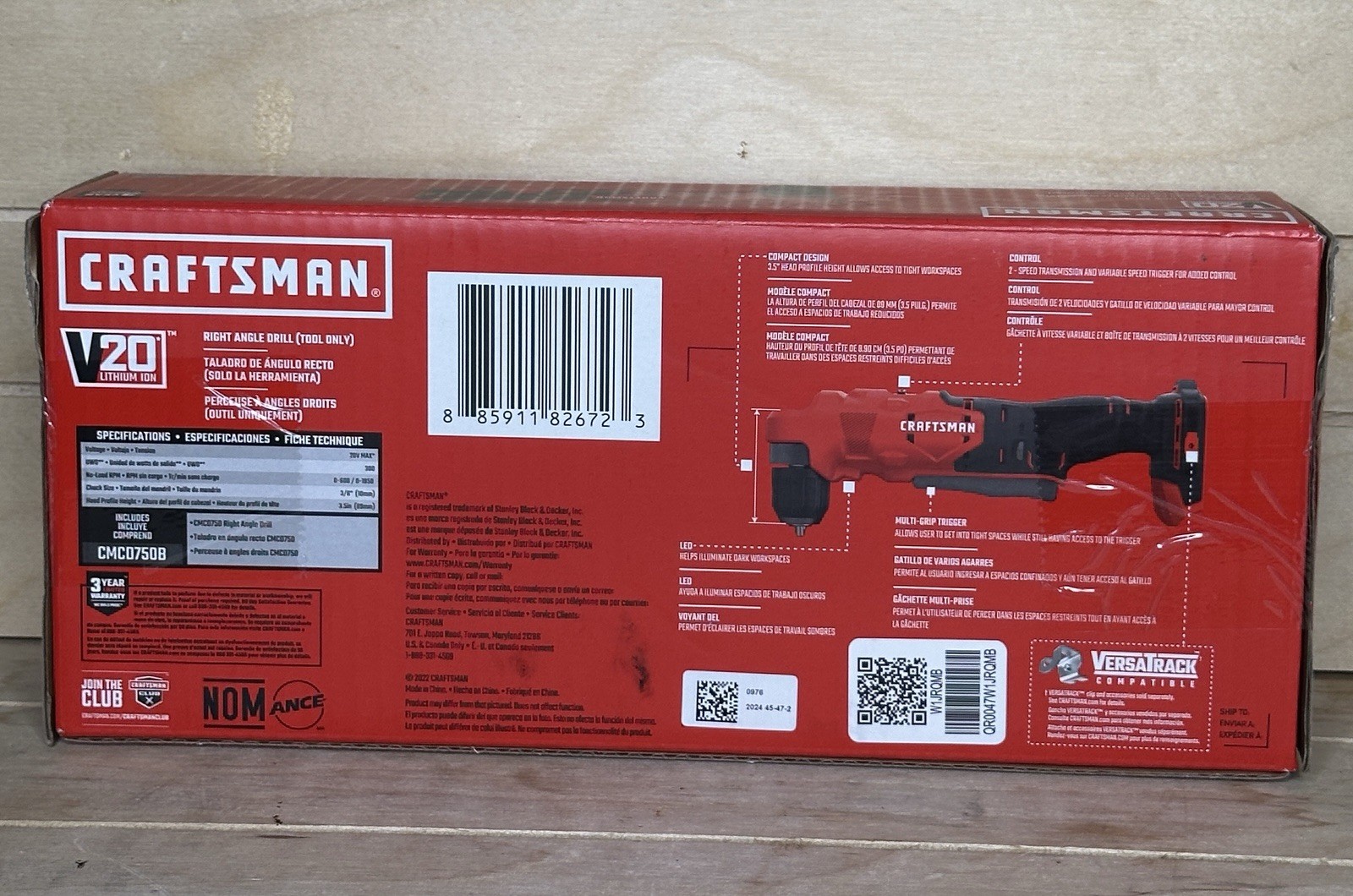 Craftsman V20 Cordless 3/8-Inch Right Angle Drill (Tool Only) CMCD750B – New