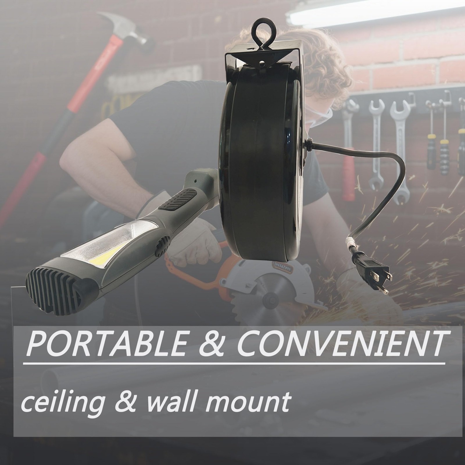 Aceland Portable Corded Led Work Light 30 Feet Retractable Cord Reel 1600